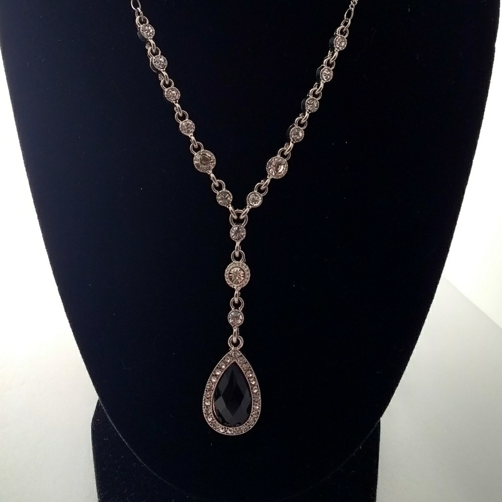 2028 Silver Plated CZ  Black Crystal Pendant